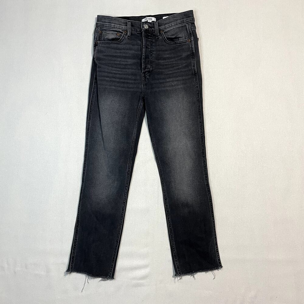 RE/DONE Raw Hem Straight Leg High Rise Dark Jeans - Size 27 - Picture 2 of 10